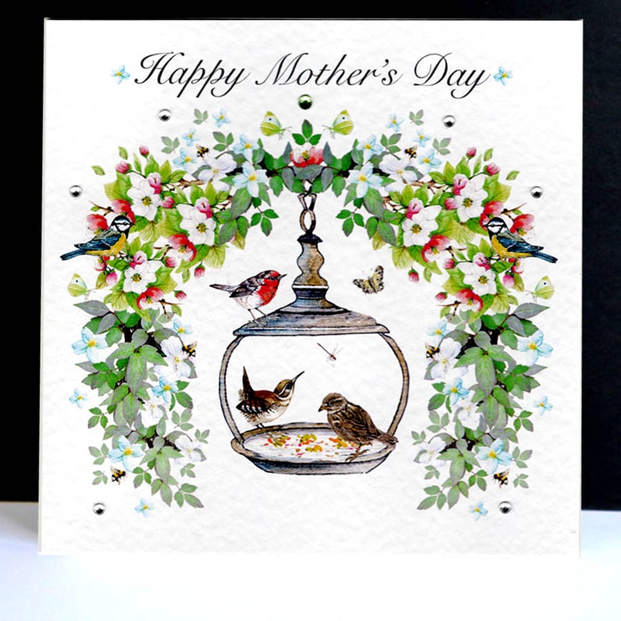 A Happy Mother’s Day – Garden Bird Feeder Handpainted Card 
