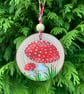 Mushroom Hand Painted Wood Slice Decoration, Fly Agaric Mushroom