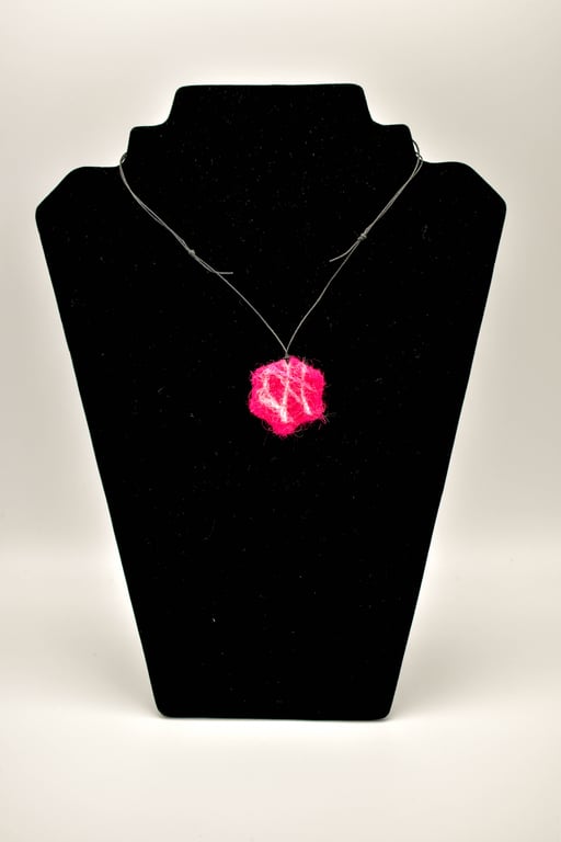 Felted pebble necklace in pink and white wool