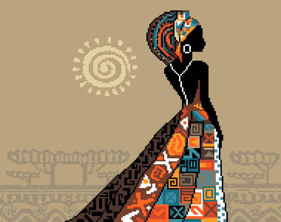 258 - African Queen Cross Stitch Pattern: Aztec Inka Tribal lady (PDF Chart)