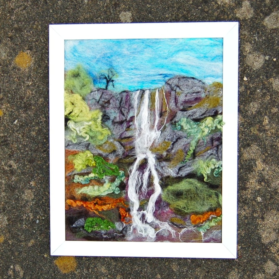 Textile art picture - Waterfall -  Needle felted using wool fibres