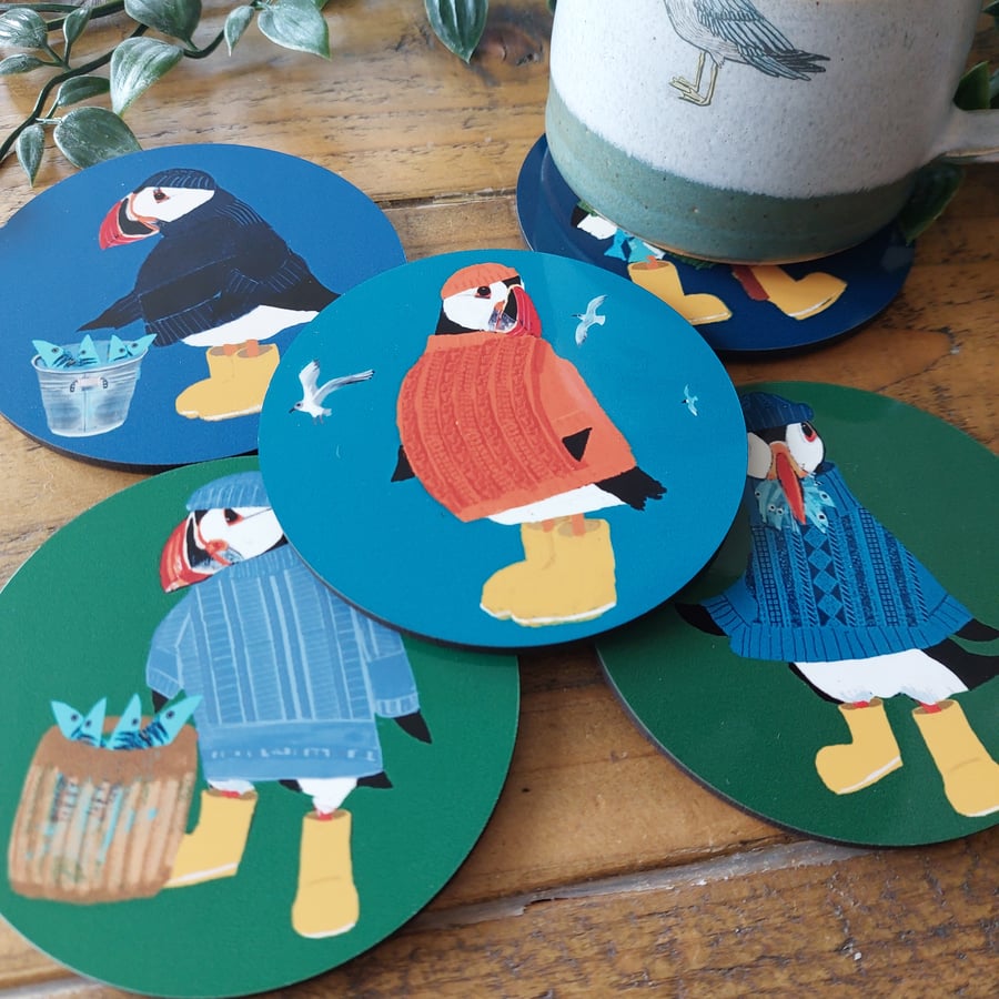 Coasters coastal homeware designs puffins Yorkshire coast