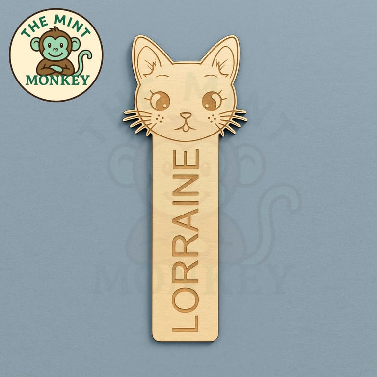 Personalised Cat Bookmark Custom Engraved Name Gift for Book & Cat Lovers