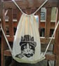 Steampunk Cat Rucksack Bag Linocut Hand Printed Cream  - Image 5