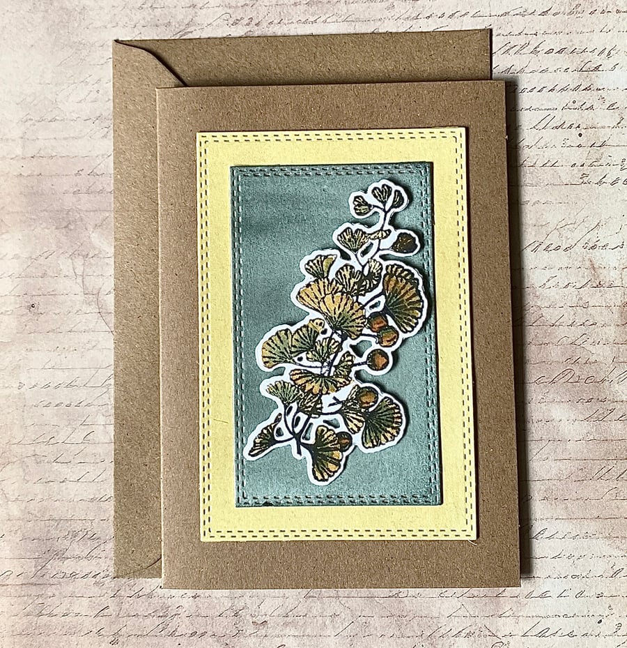 Handmade Ginkgo Leaf Greeting Card 