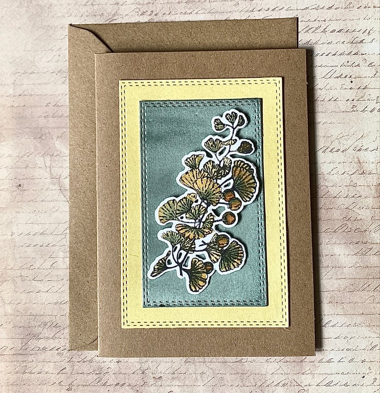 Handmade Ginkgo Leaf Greeting Card 