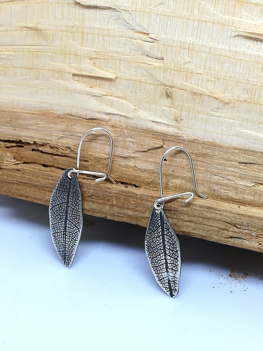 Beautiful silver leaf earrings on sterling silver ear hooks