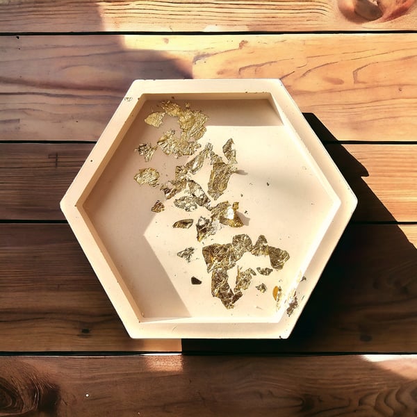 Decorative hexagonal tray, soap dish, gold leaf, desk organiser, bathroom dish, 