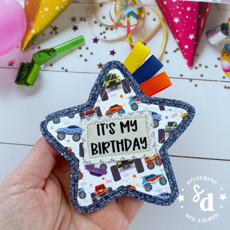Monster Truck Glitter Star Badge