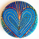 38mm Hand Dyed Fabric Heart Badge with Free Machine Embroidery 
