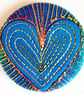 38mm Hand Dyed Fabric Heart Badge with Free Machine Embroidery 