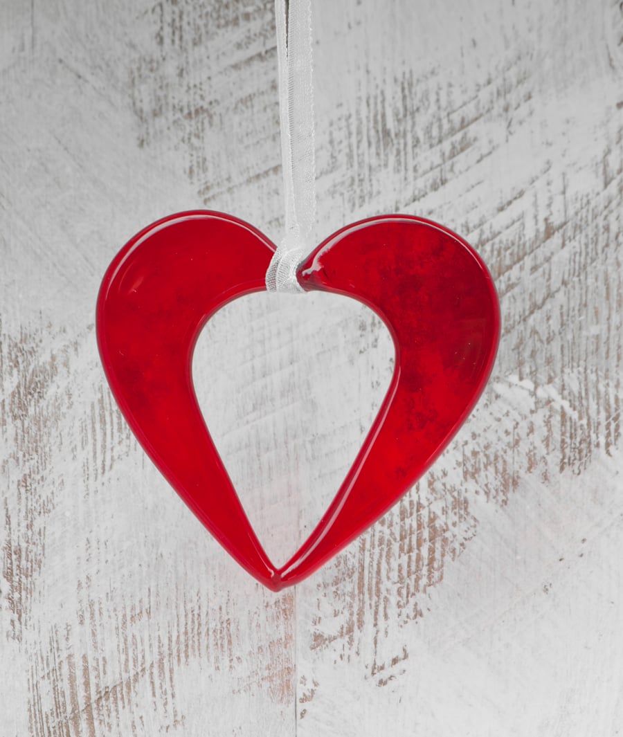 Red Fused Glass Hanging Heart