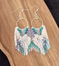Beadwork hoop fringe earrings in in pale blue, pink and white - Image 6
