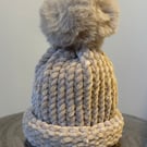 Handmade Caramel and Mink Hat with Pom Pom 