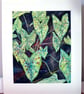 Green Caladium Leaves Tropical Plant  Botanical Watercolour Original Painting - Image 2