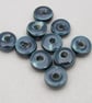 10 Small Petrol Blue Glazed Ceramic Washer Beads - Image 1