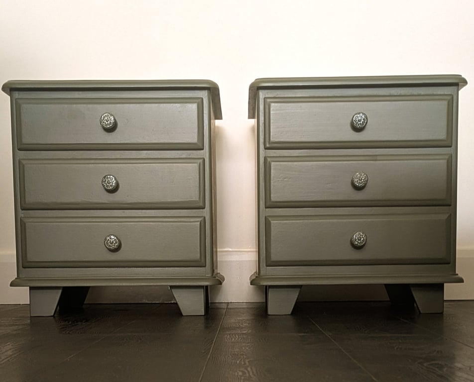 2x Upcycled Sage Green Bedside Cabinets