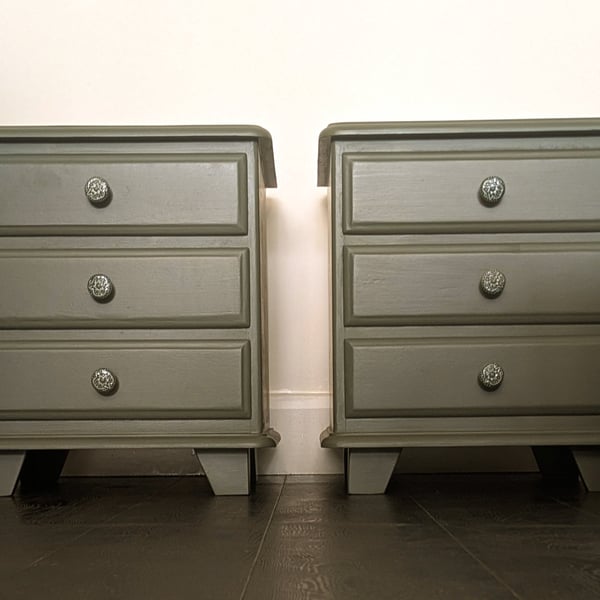 2x Upcycled Sage Green Bedside Cabinets