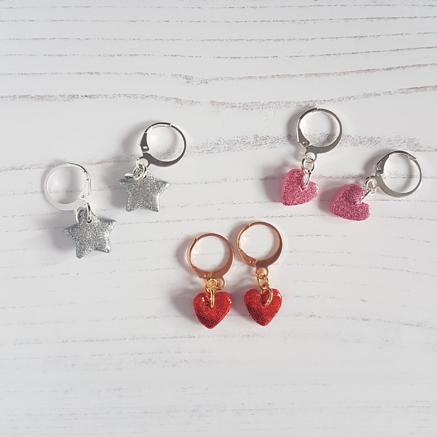 Mini hearts OR stars on mini hoop Modern earrings