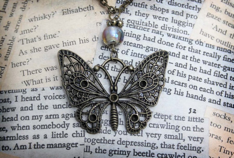 Butterfly Charm Glass Bead Necklace