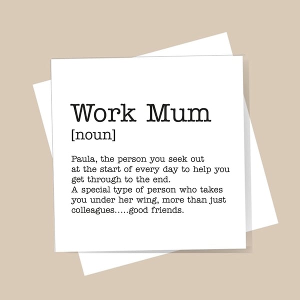 Work Mum Personalised Definition Card - Work colleague, bestie. Free delivery