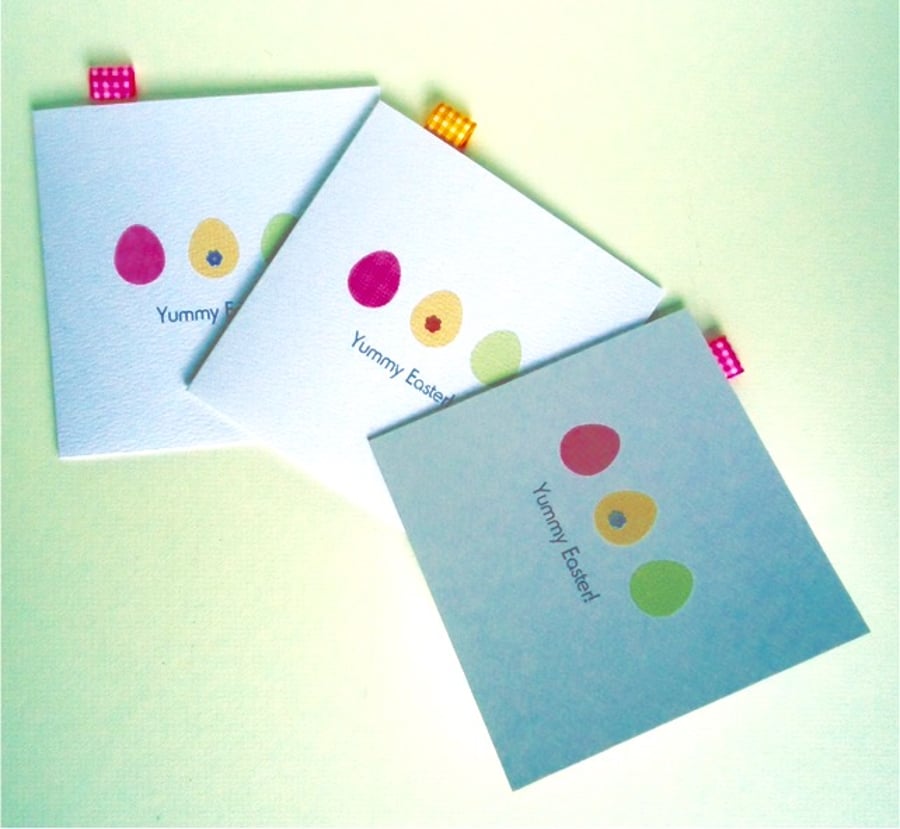 Easter Cards,'Yummy Eggs'Printed Design,Handfinished Easter Cards 3pk
