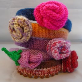 Knitted Hairbands with knitted flowers
