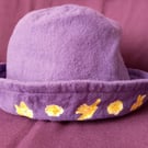 Daffodil painted brim hat, purple, small adults or teen.