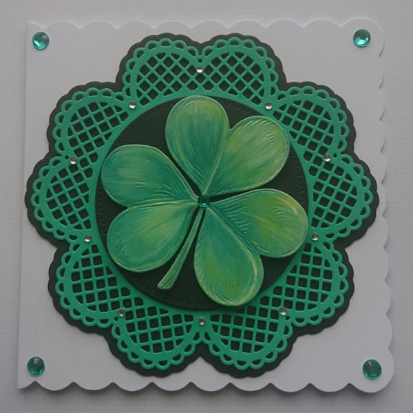 Irish Good Luck Card Shamrock Eire Ireland Emerald Isle 3D Luxury Handmade Card
