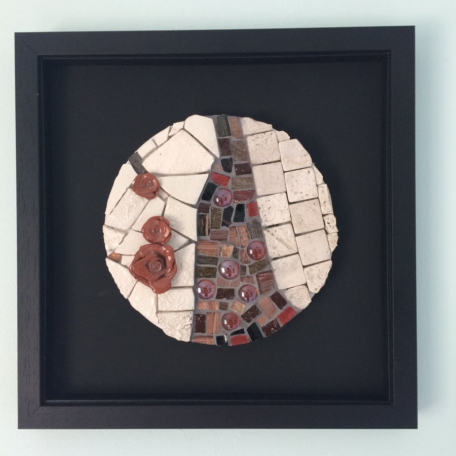 ceramic artwork - mosaic textured round framed art - Lazy Days