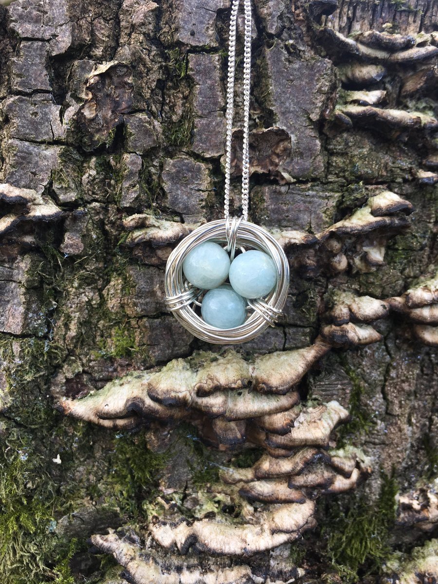 Aquamarine Nest Necklace, sterling silver.