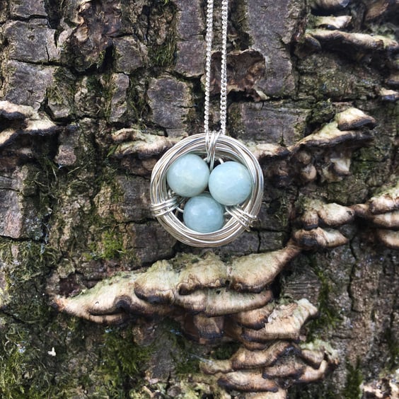 Aquamarine Nest Necklace, sterling silver.