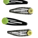 Gingham Hair Clips Button Accents Bendy Grips Black White Yellow Acid Green