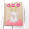Greetings Card Original Stitched Fabric Jug of  Flowers Design Birthday Blank