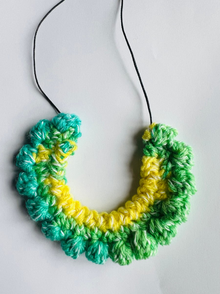 Handmade crochet pom pom bib necklace