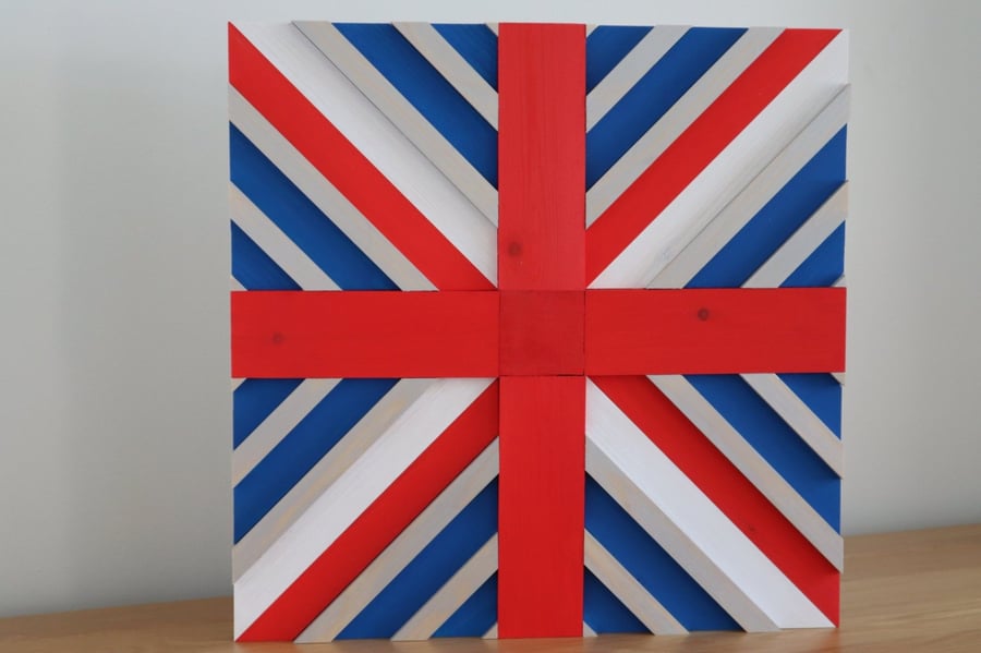 Hand made wooden Union Jack design wall art, reclaimed wood used. 