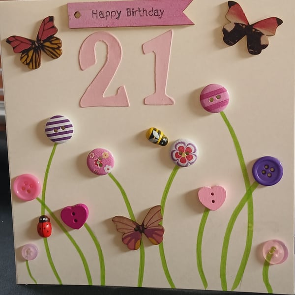 Handmade 21st birthday card 