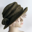 Olive green felted wool hat - 'The Crush' - designed to pack flat