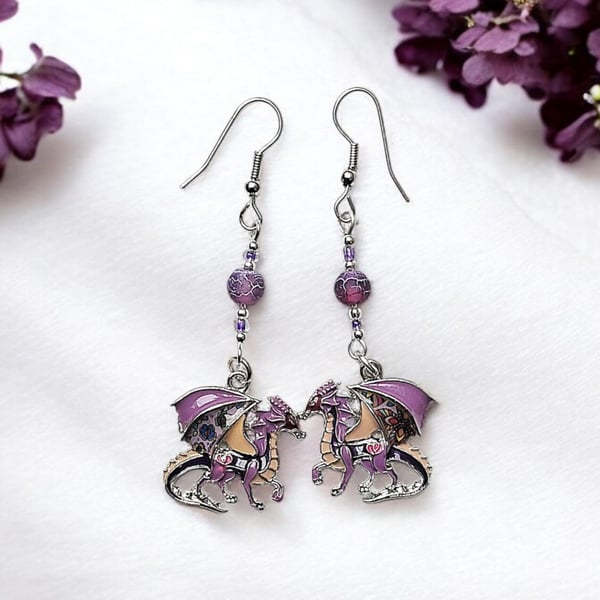 Enamel Dragon earrings, mystical jewellery, dragon gifts