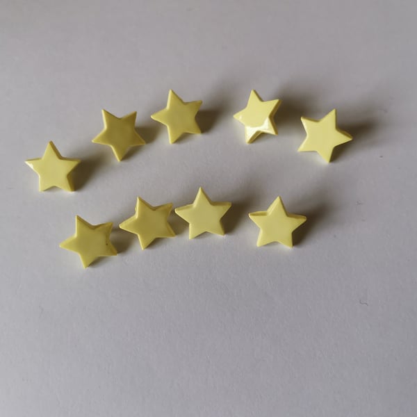 10 Star Shape Shank Buttons, 14mm Yellow Star Buttons
