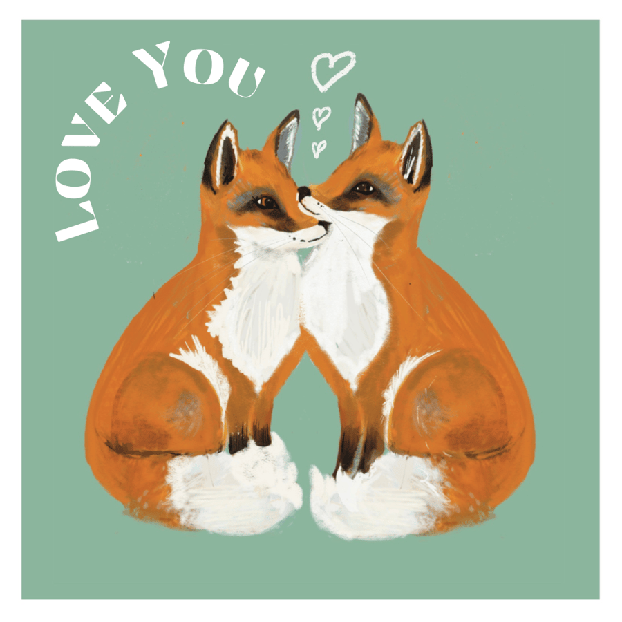 Fox Love Blank Card Personalise 