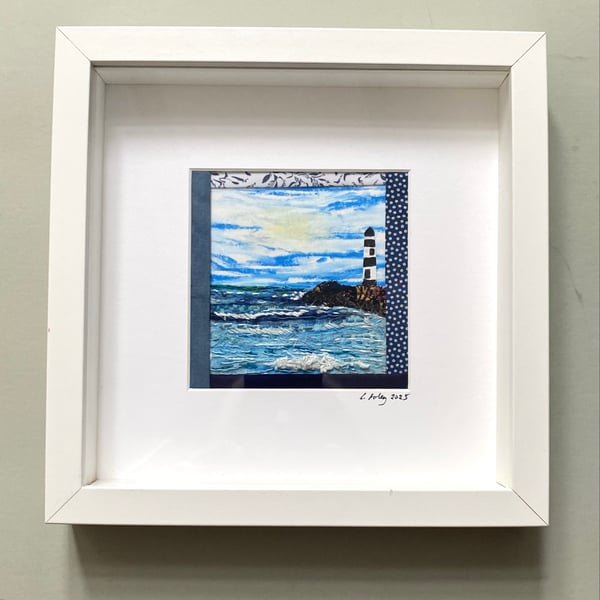 To the Lighthouse,  hand embroidered sea view, typical English seaside