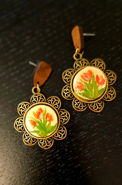 Hand-Painted Floral Earrings