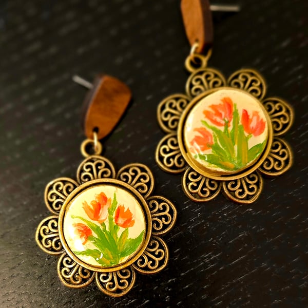 Hand-Painted Floral Earrings