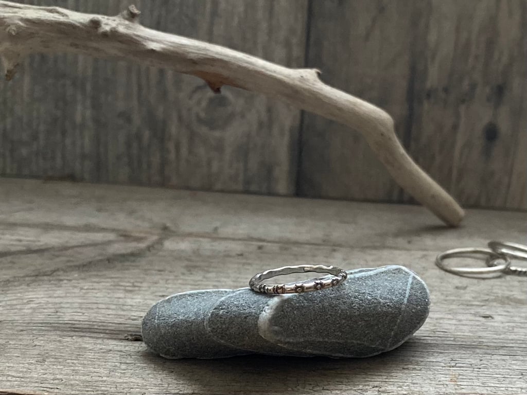 Sterling silver ring, silver ring band, patterned silver stacking ring