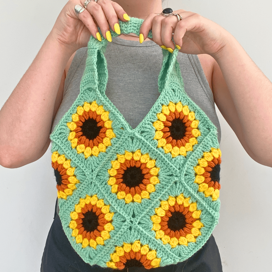 Handmade crochet sunflower bag