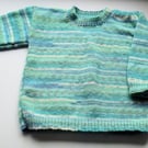 Babies Handknitted Jumper, Green and White, 6 to 12 months, hm143