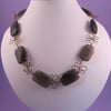 Brown Smokey Quartz Antique Bronze Wire Short Necklace