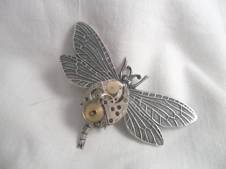 Steampunk Mechanical Dragonfly Brooch