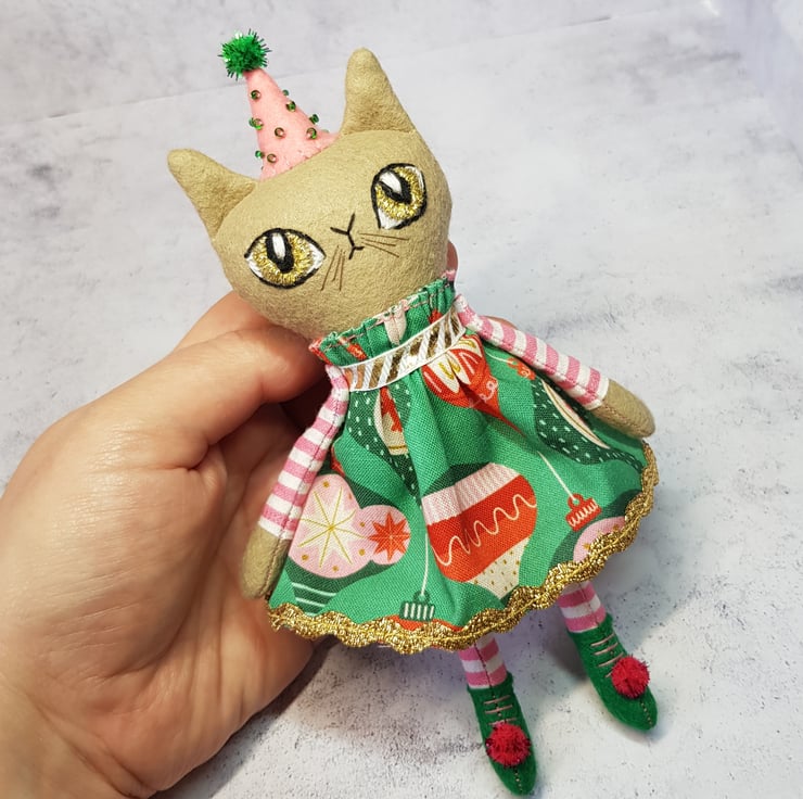 Festive Mink Cat Art Doll Folksy